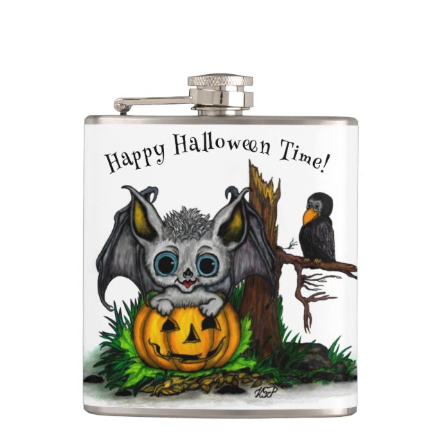 zu Halloween , Niedlichem Fleet und Raven gewartet Flachmann (Vorderseite)