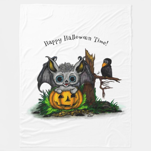 zu Halloween , Niedlichem Fleet und Raven gewartet Fleecedecke (Vorderseite)