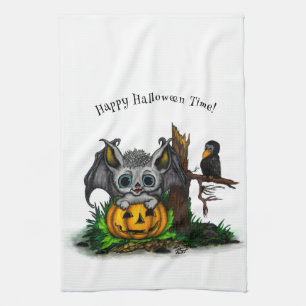 zu Halloween , Niedlichem Fleet und Raven gewartet Geschirrtuch