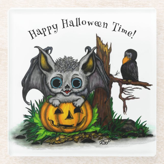 zu Halloween , Niedlichem Fleet und Raven gewartet Glasuntersetzer (Vorderseite)