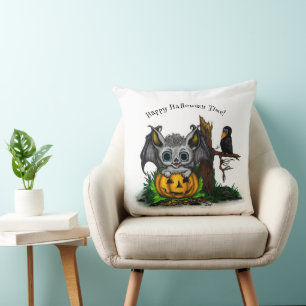 zu Halloween , Niedlichem Fleet und Raven gewartet Kissen
