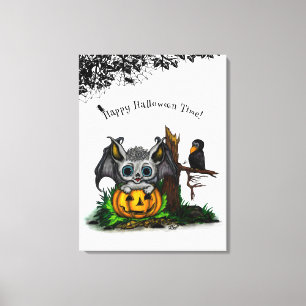 zu Halloween , Niedlichem Fleet und Raven gewartet Leinwanddruck