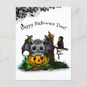 zu Halloween , Niedlichem Fleet und Raven gewartet Postkarte