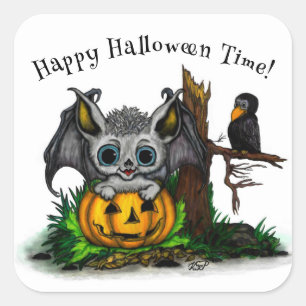 zu Halloween , Niedlichem Fleet und Raven gewartet Quadratischer Aufkleber