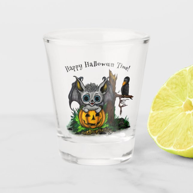 zu Halloween , Niedlichem Fleet und Raven gewartet Schnapsglas (Vorderseite)