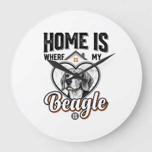 Zu Hause ist dort, wo mein Beagle ist Vintage-Hund Große Wanduhr