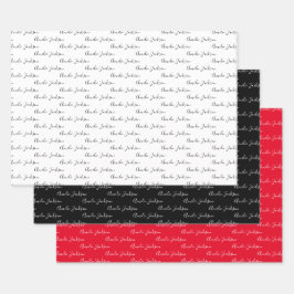 Zu Ihrem Namen Moderne Handschrift weiß schwarz ro Geschenkpapier Set