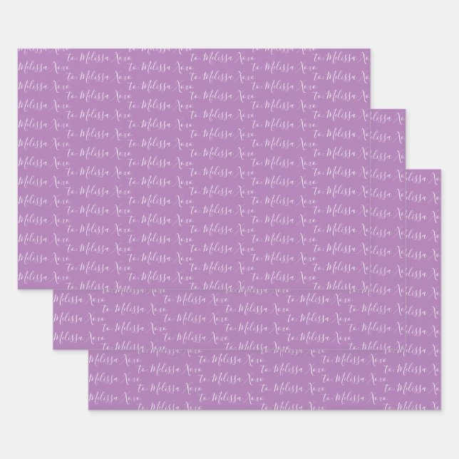 Zu Ihrem Namen Moderner Handschriftenlavender Lila Geschenkpapier Set (Set)