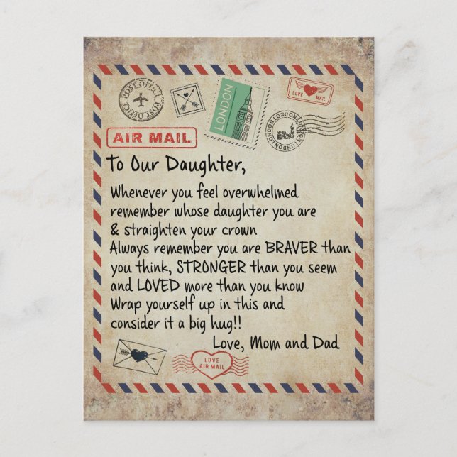 zu meinem Geschenk, Liebe Brief an unsere Tochter Postkarte (Vorderseite)