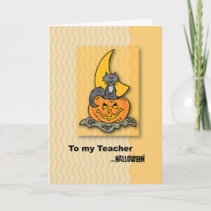 Zu meinem Lehrer zu Halloween mit Pumpkin Cat Moon Karte