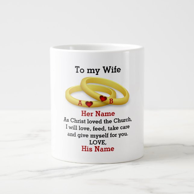 Zu meiner Ehefrau für ihr Ehepaar Ring Monogramm Jumbo-Tasse (Vorderseite)