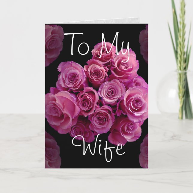 Zu meiner Ehefrau rosa Roses glücklicher Jahrestag Karte (Vorderseite)
