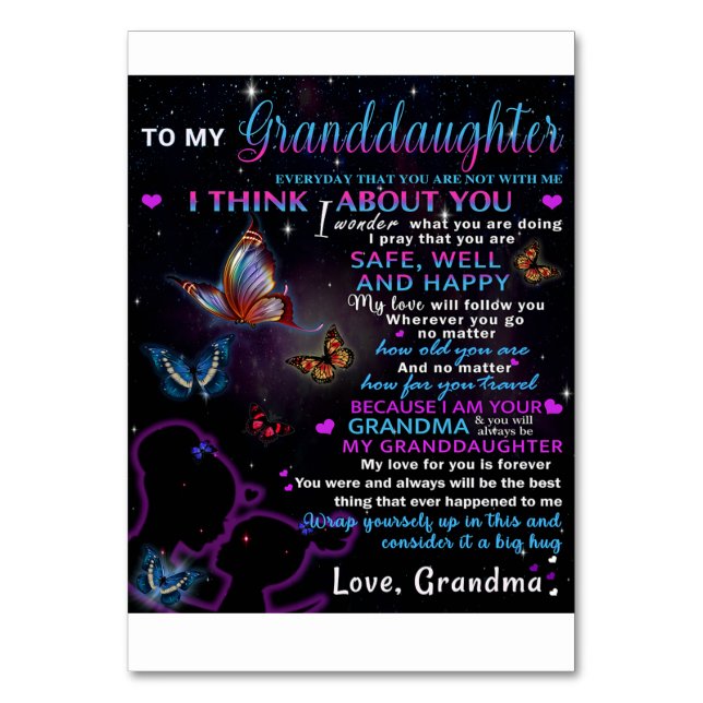 Zu meiner Enkelin Butterflies Geburtstagsgeschenki Tischnummer (Vorderseite)