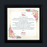 Zu meiner Mama am Hochzeitstag ein Geschenk aus Ho Erinnerungskiste<br><div class="desc">Ein herzliches Geschenk für die Mutter der Braut oder Mutter der Groom-Holzwurzenkiste. Dieses wunderschön gestaltete Objekt besticht durch seine zarten Blume aus Aquarellblumen und die elegante goldgelbe quadratische Grenze, die Liebe und Wertschätzung symbolisiert. Die Nachricht "To My Mama on My Wedding Day" fügt eine persönliche Touch hinzu, die es zu...</div>