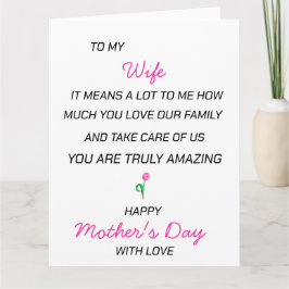 Zu meiner Phantastischen Ehefrau Sweet Mother Day Dankeskarte