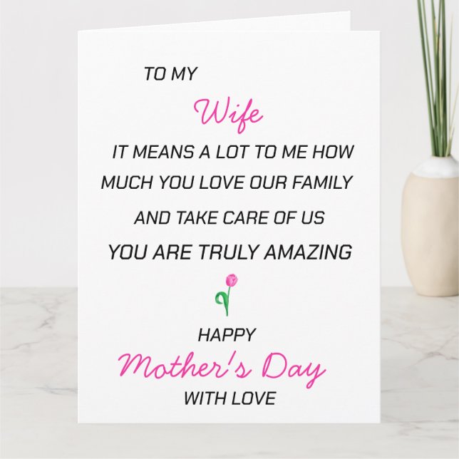 Zu meiner Phantastischen Ehefrau Sweet Mother Day Dankeskarte (Vorderseite)
