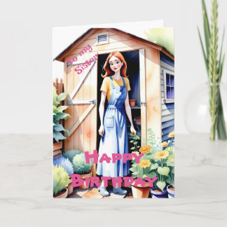 Zu meiner Schwester Niedlich Gartenarbeit und Blum Karte