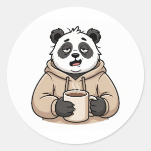 Zu müde, um zu funktionieren Panda Coffee Cartoon Runder Aufkleber