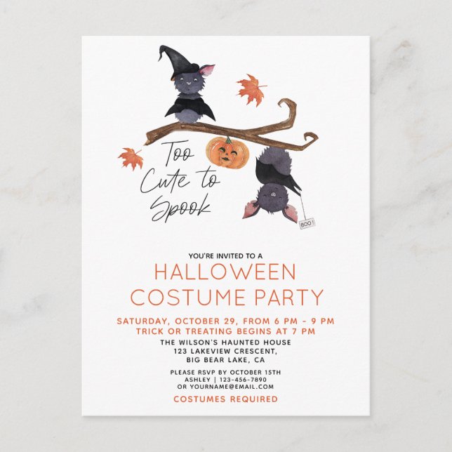 Zu Niedlich, Halloween Costume Party zu sprechen Einladungspostkarte (Vorderseite)