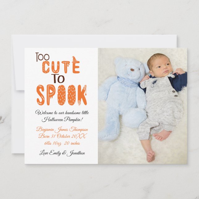 Zu Niedlich, Halloween Foto zu sprechen New Baby B Ankündigung (Vorderseite)