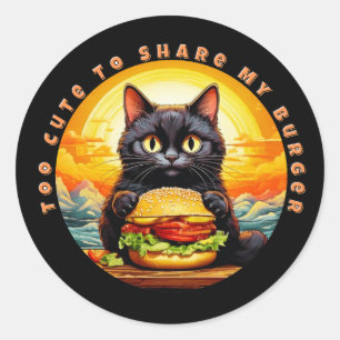 Zu Niedlich, um My Burger zu teilen - Black Cat Fe Runder Aufkleber