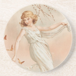 "Zu Ostern Freude" - Vintage Druck, L. Prang & Co. Getränkeuntersetzer