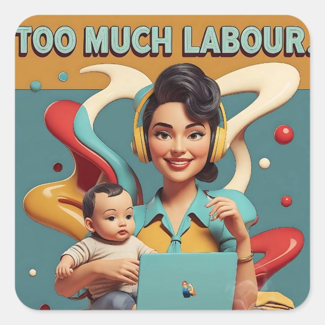 Zu viel Arbeit - feministisches Satiredesign Quadratischer Aufkleber (Vorderseite)