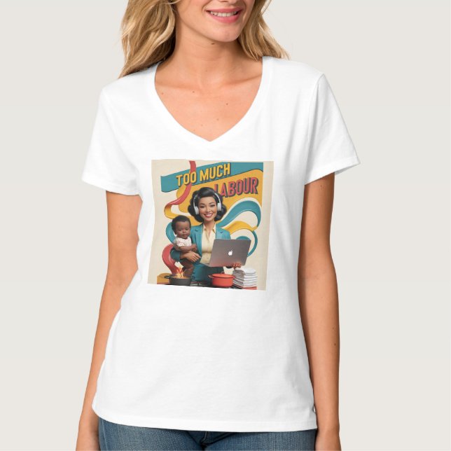 Zu viel Arbeit — Zurück-Illustration der Frau T-Shirt (Vorderseite)