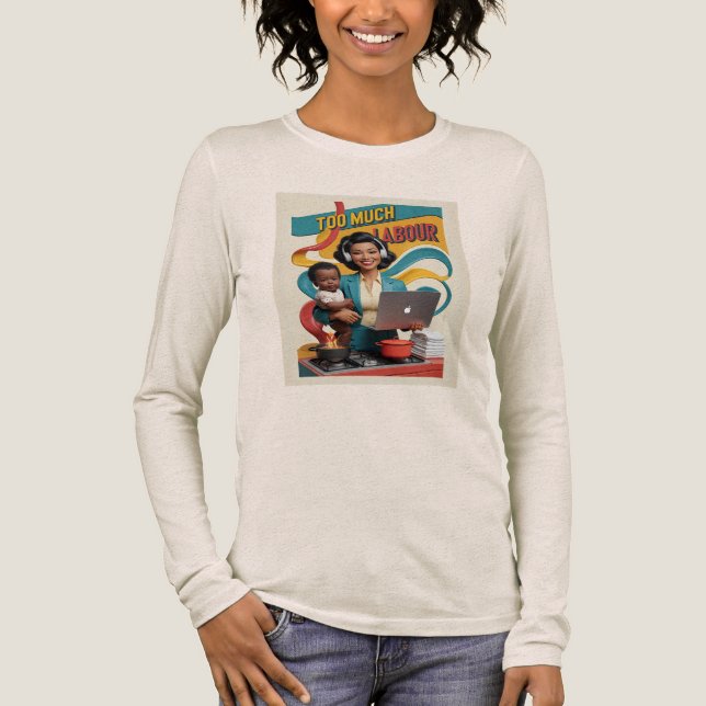 Zu viel Arbeit — Zurück-Illustration der Frau Tri-Blend Shirt (Vorderseite)