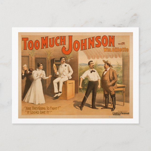 "Zu viel Johnson" - Zwei Männer kämpfen Theater Postkarte (Vorderseite)