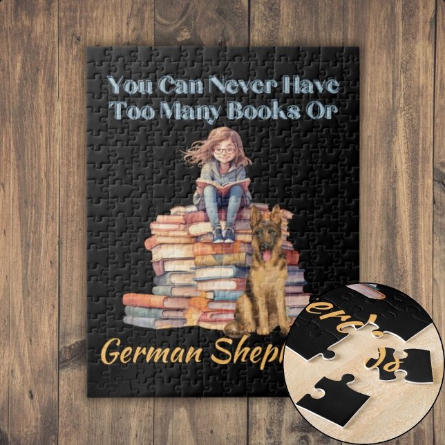 Zu viele Bücher Deutscher Hirte (Too Many Books German Shepherd Jigsaw Puzzle)