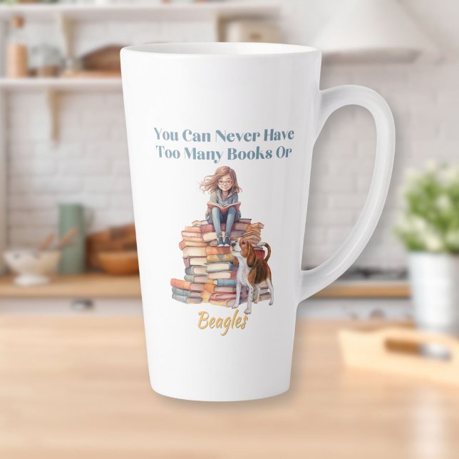Zu viele Bücher oder Beagles Milchtasse (Too Many Books or Beagles Latte Mug)
