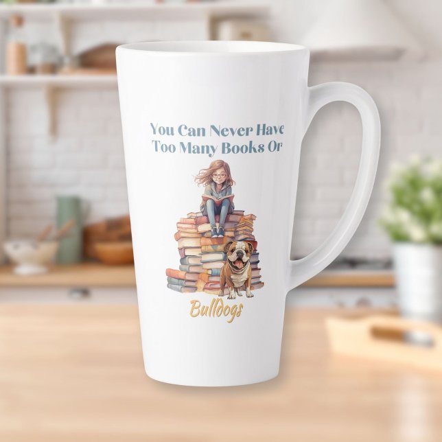 Zu viele Bücher oder Bullhunde Milchtasse (Too Many Books or Bulldogs Latte Mug)