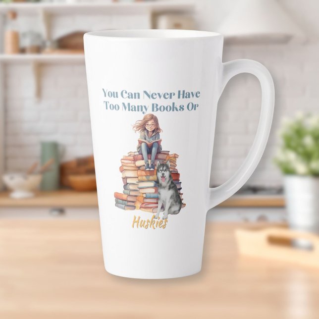 Zu viele Bücher oder Huskies Milchtasse (Too Many Books or Huskies Latte Mug)