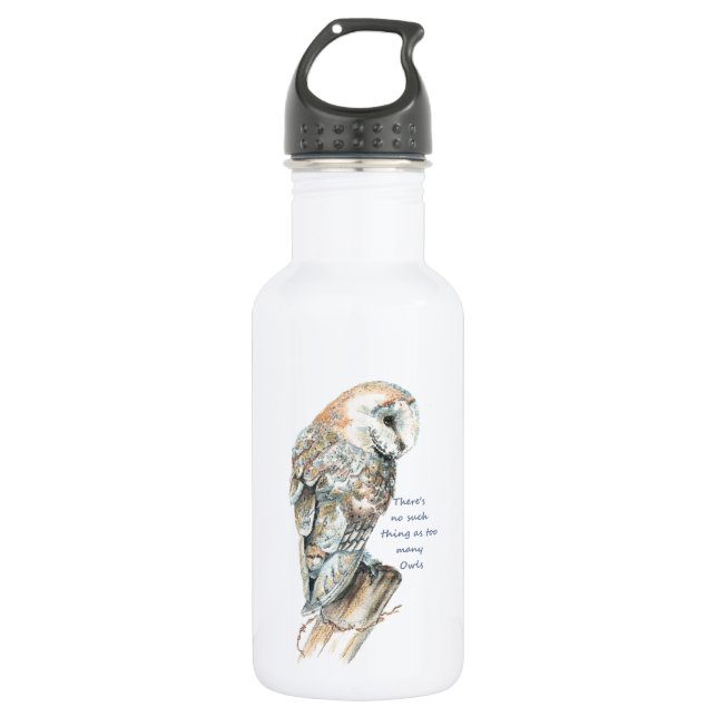 Zu viele Eulen Spaß Zitat Barn Owl Kunst Trinkflasche (Vorderseite)