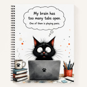 Zu viele Tabs geöffnet Lustige schwarze Katze Über Notizbuch