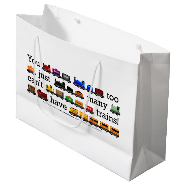 Zu viele Züge! Große Geschenktüte (Vorderseite Schrägansicht)