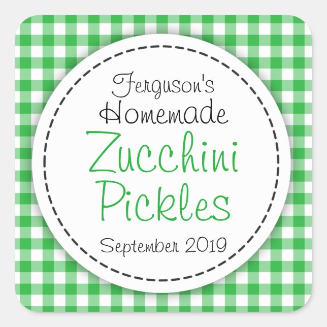 Zucchini pickelt grünes weißes Glas Quadratischer Aufkleber (Vorderseite)