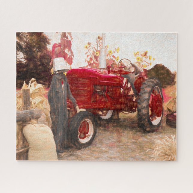 Zuchtschlepper Rot Vintag Rustikale Herbsternte (Horizontal)