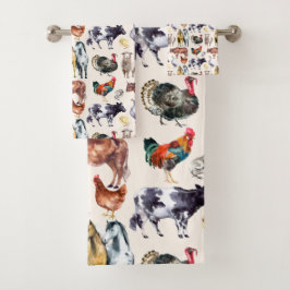 Zuchttiere Muster Aquarell Badhandtuch Set