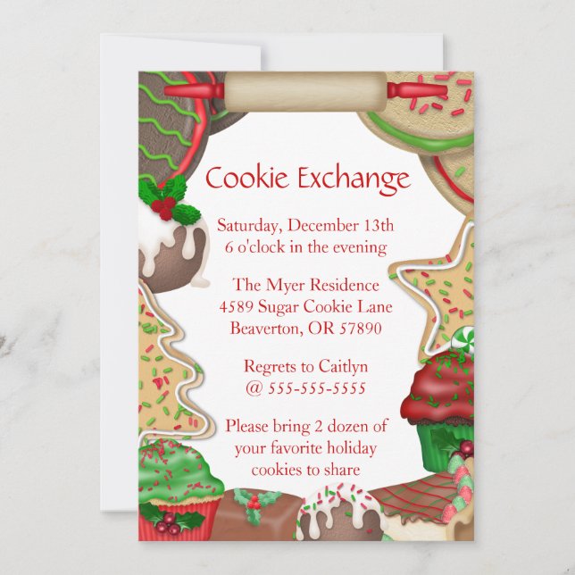 Zucker-Cookies und Cookie-Exchange laden Einladung (Vorderseite)
