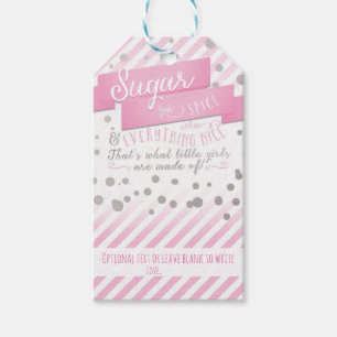 Zucker & Gewürz Rosa & Silber Baby Shower Geschenk Geschenkanhänger