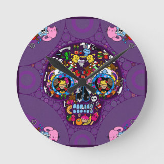 Zucker Kunst Schädel Kawaii Doodle maßgeschneidert Runde Wanduhr