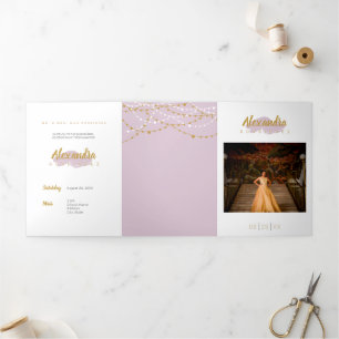 Zucker Plum Lila Foto Quinceanera Dreifach Gefaltete Einladung