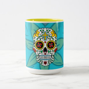 Zucker-Schädel-Blumen-Augen-Tasse Zweifarbige Tasse