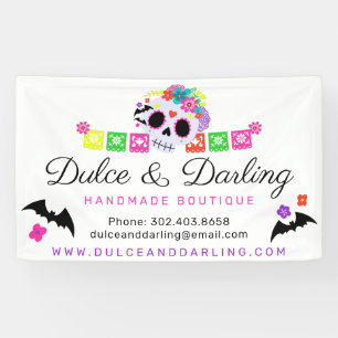 Zucker-Schädel-Blumen-Calavera-Papel-Picado-Boutiq Banner