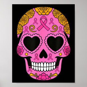 Zucker-Schädel-Brustkrebs-Bewusstsein Rosa Band Ca Poster