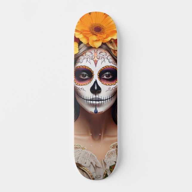 Zucker-Schädel-Dame Skateboard (Vorderseite)