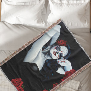 Zucker-Schädel-Frau Gothic Schwarze Rote Rosen Por Decke