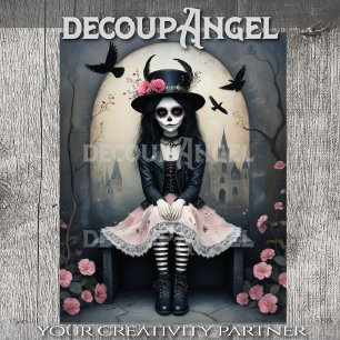Zucker-Schädel-Gothic-Mädchen-Decoupage Seidenpapier